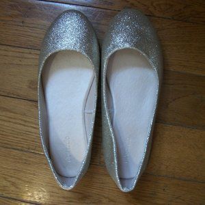 Gold Sparkle Flats Women's 8W, WIDE